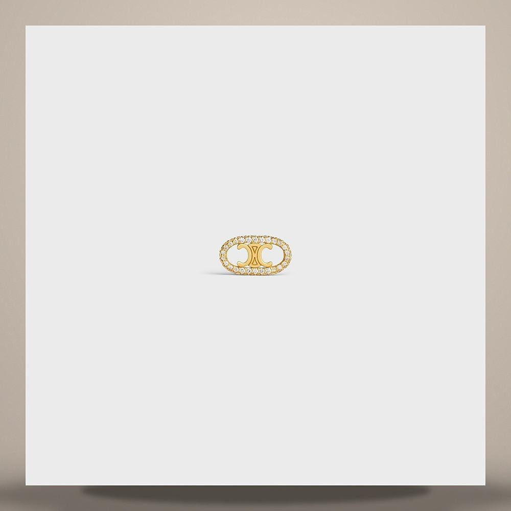 CELINE Triomphe Maillon Diamond Stud Earrings Yellow Gold White D 46Y156GYD 37YW