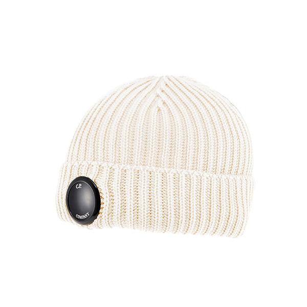 CP Company Lens Patch Wool Beanie Hat for Men White