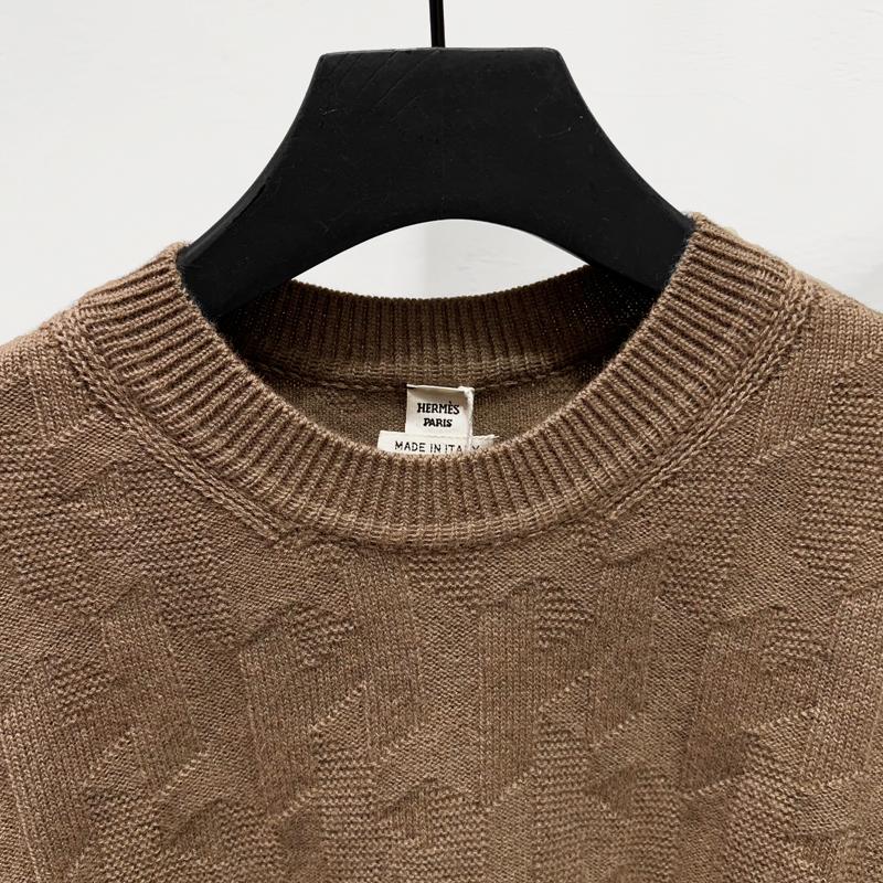 HERMES H Logo Long Sleeve Wool Crewneck Sweater Etoupe