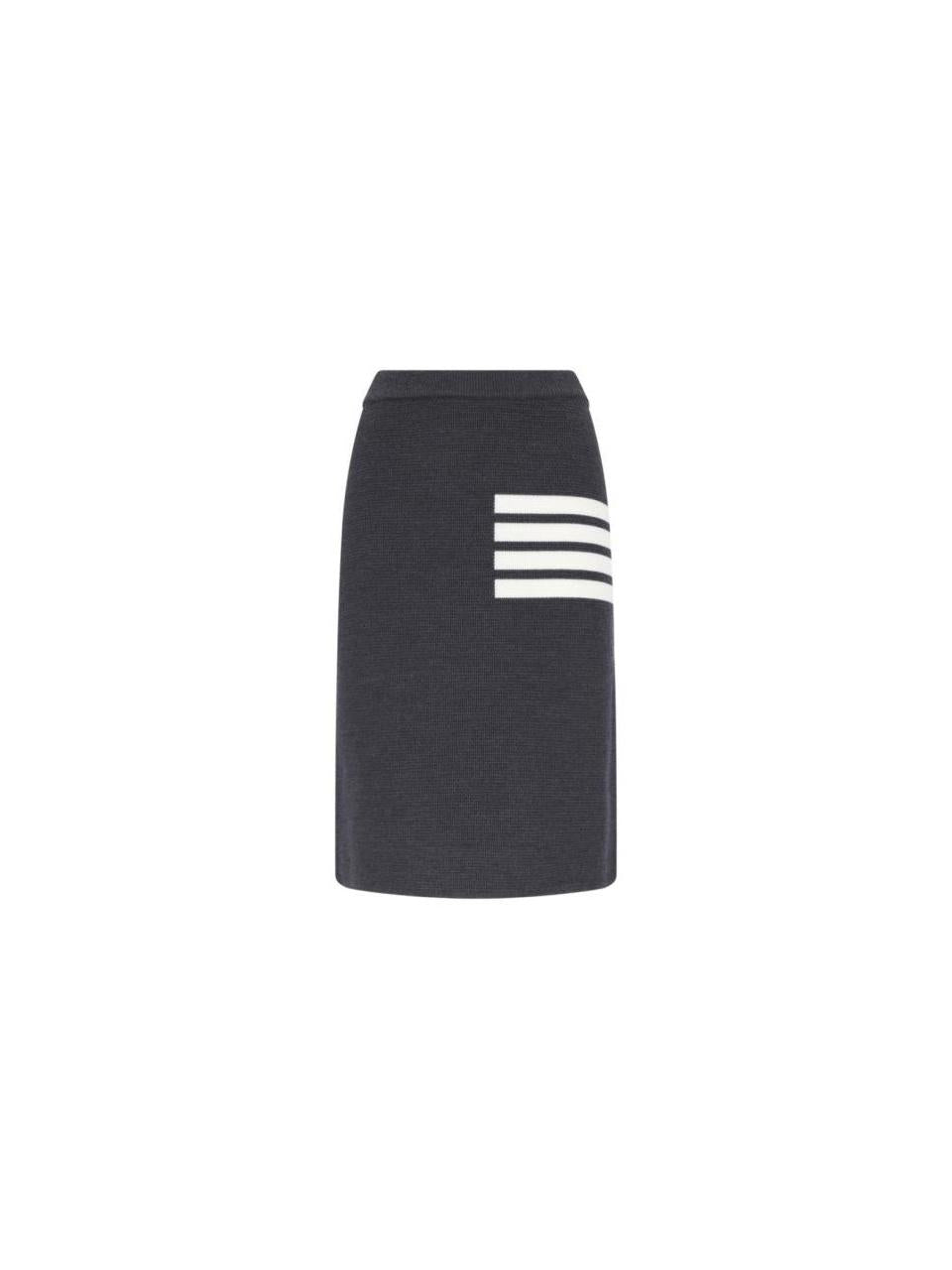 THOM BROWNE 4-Bar Merino Wool Links Stitch Pencil Midi Skirt Gray