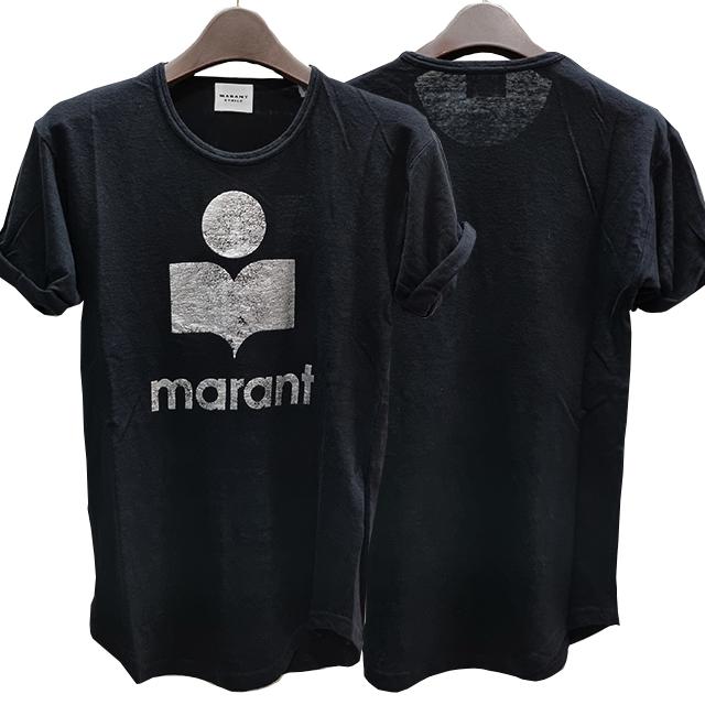 Isabel Marant Linen Silver Logo Short Sleeve T-Shirt Black