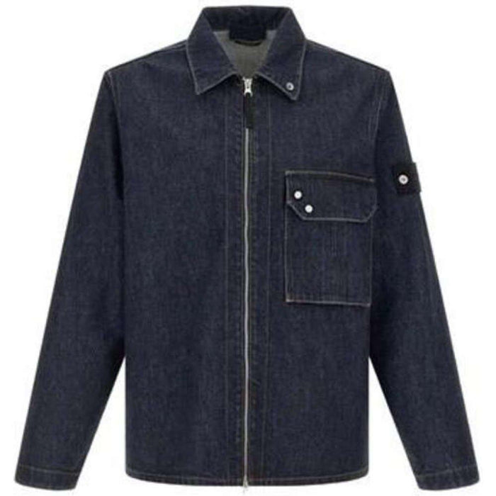 STONE ISLAND Denim Overshirt with Patch Logo Men’s Long Sleeve Shirt