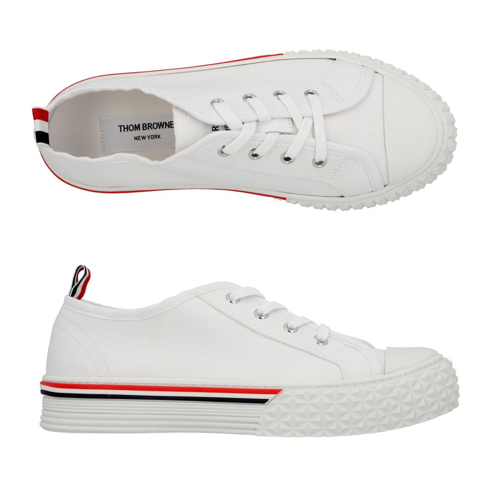 THOM BROWNE White Stripe Collegiate Low-Top Leather Sneakers Men