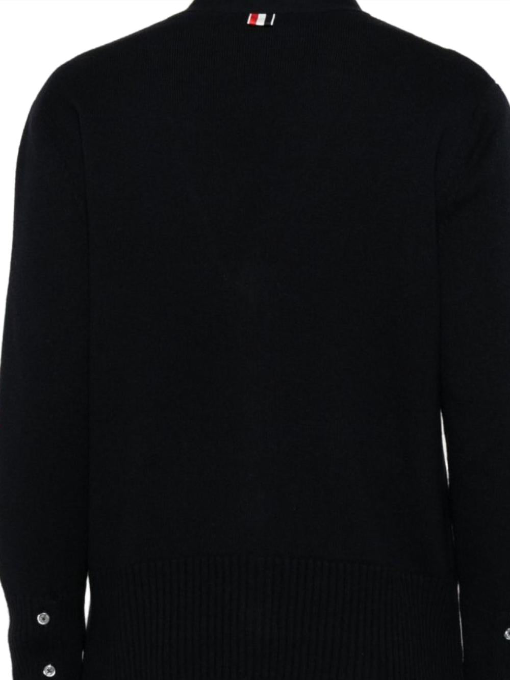 THOM BROWNE Navy Wool Knit Cardigan