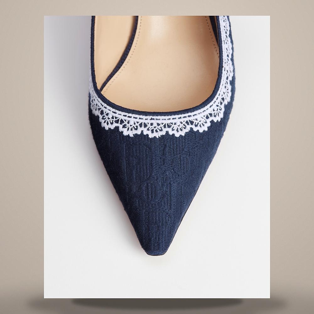 DIOR J’Adior Blue Dior Oblique Embroidered Cotton White Lace Pump KDV513OCT S32N