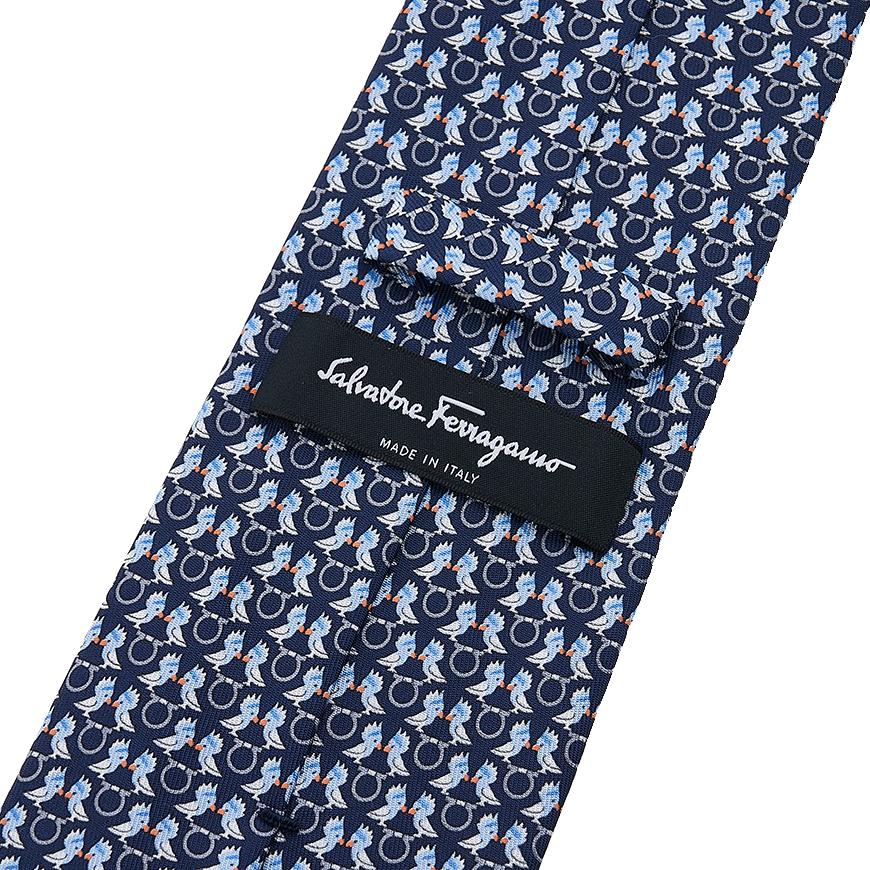Ferragamo Men’s Bird Print Silk Tie 35 0813 NAVY 0757902