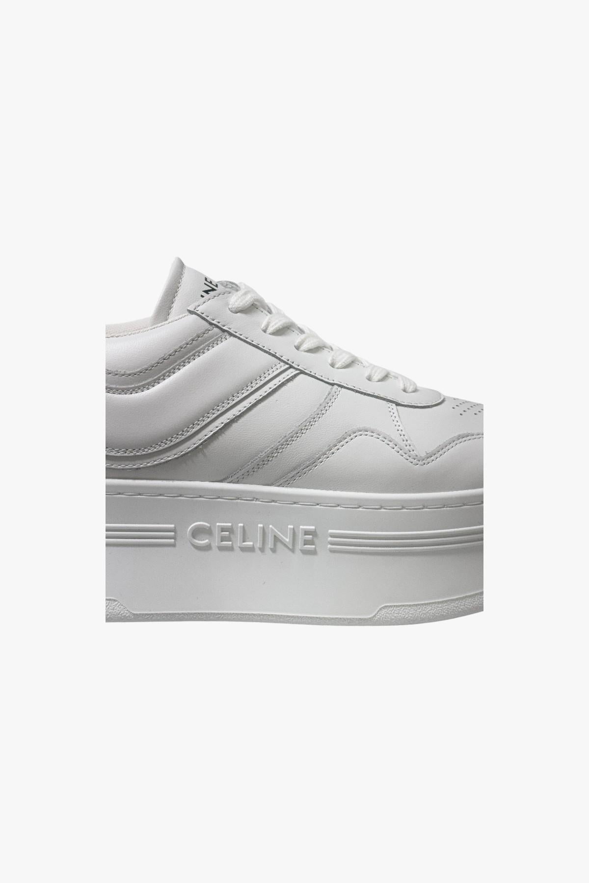 CELINE Wedge Block Calfskin Low Top Sneakers White