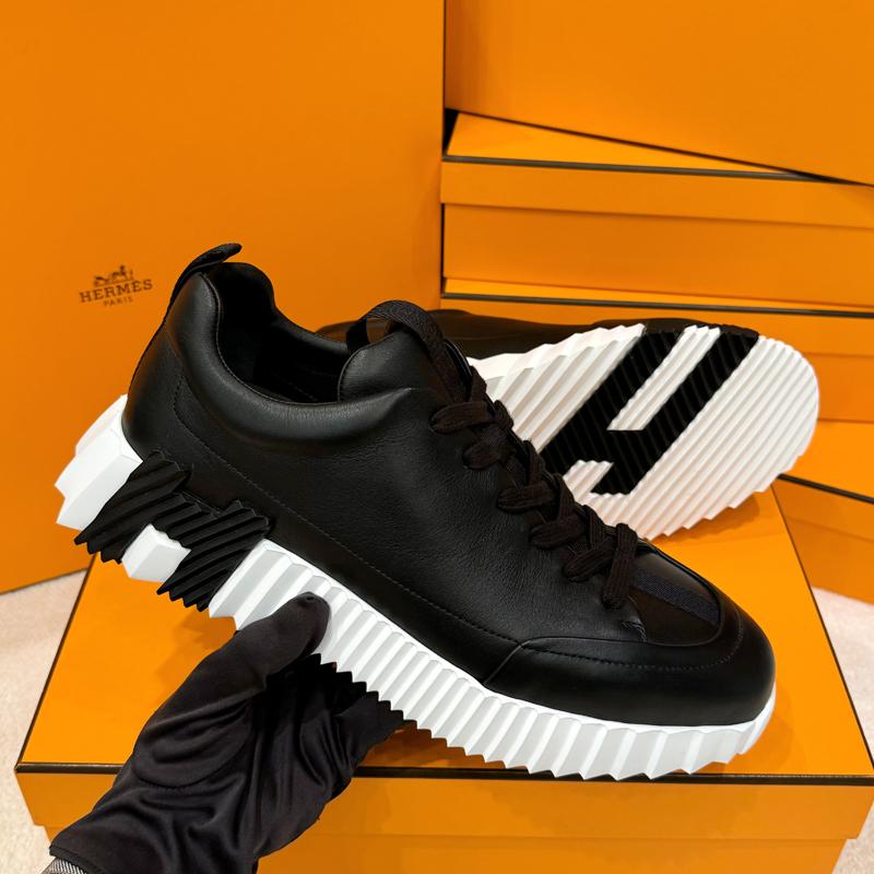 HERMES Men’s Calfskin All Black Jump Low-Top Sneakers