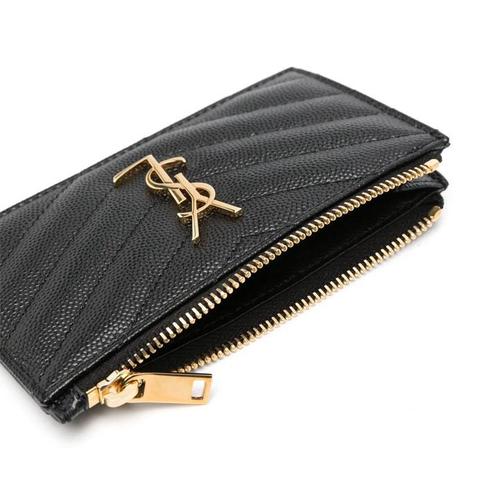 Saint Laurent Cassandra Monogram Caviar Gold Matelassé Card Holder Black