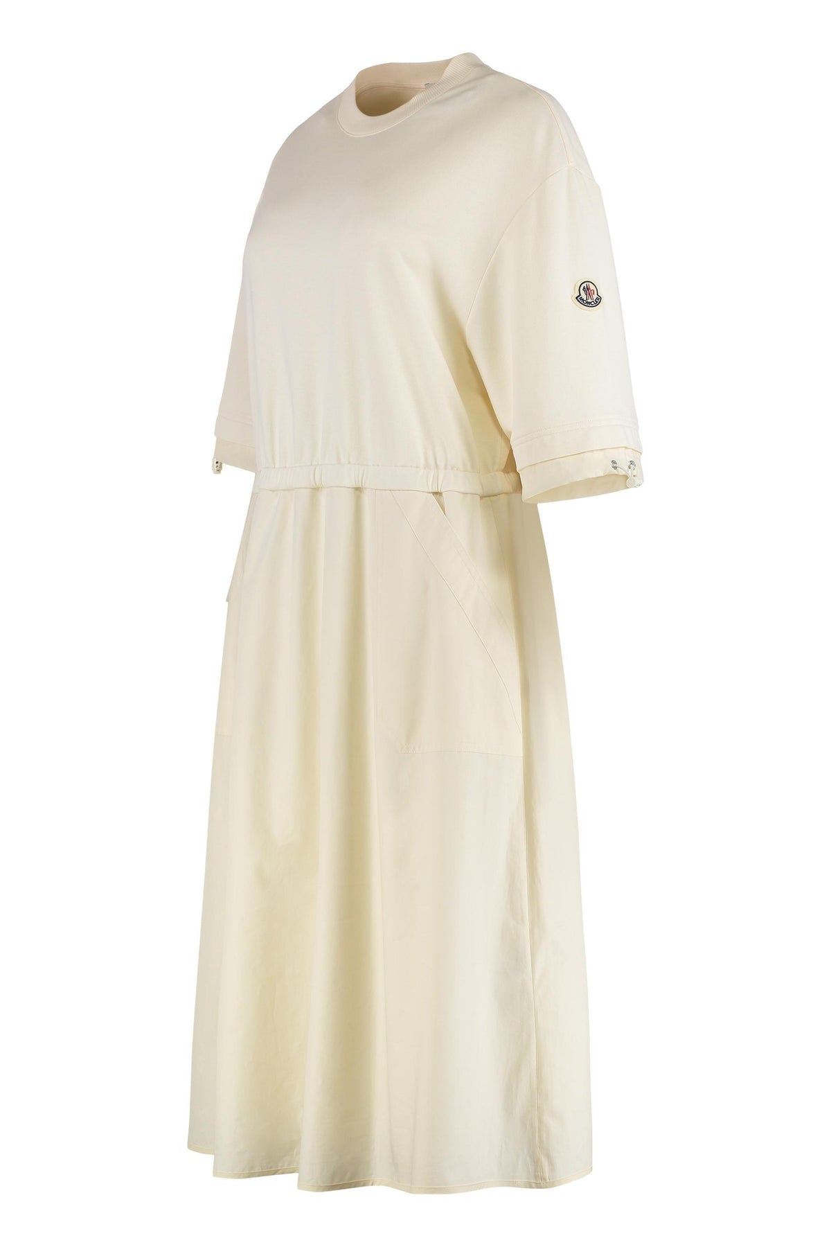 Moncler Short Sleeve Midi Dress Ivory Cotton Blend