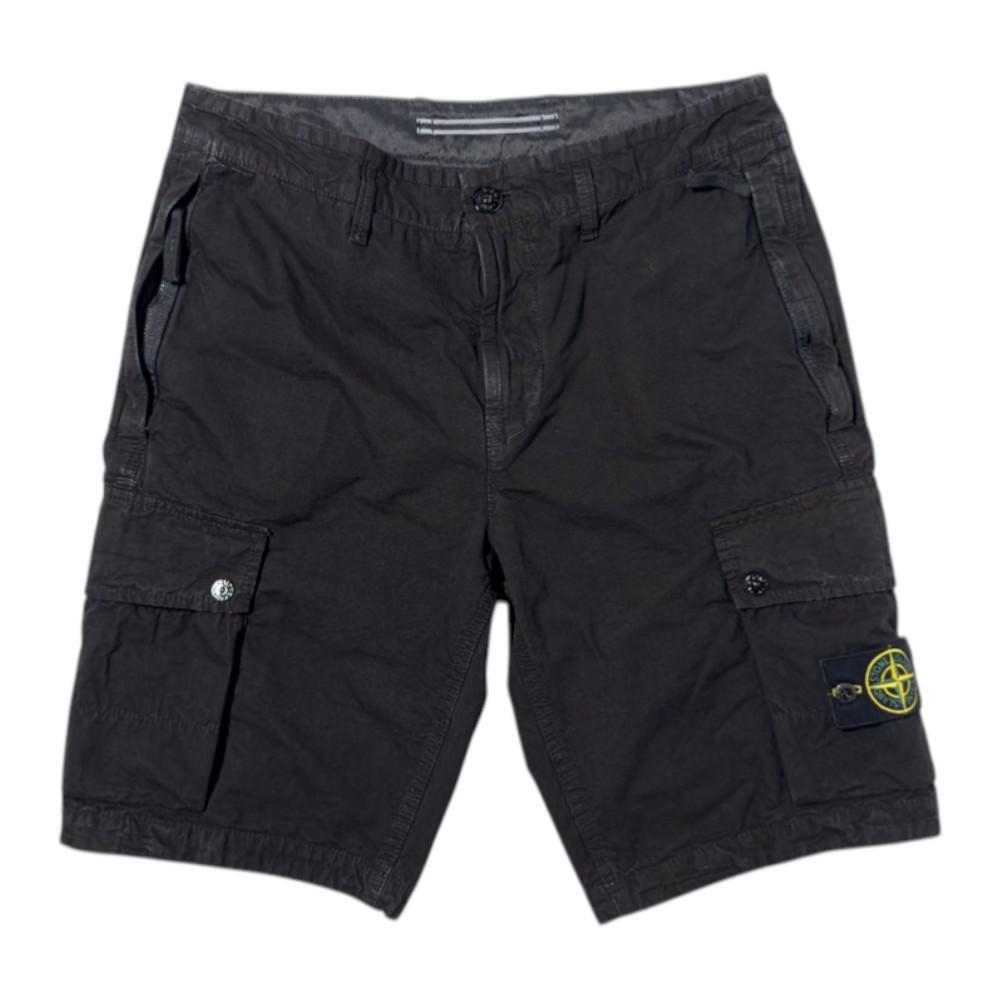 STONE ISLAND Old Effect Organic Cotton Cargo Shorts Navy