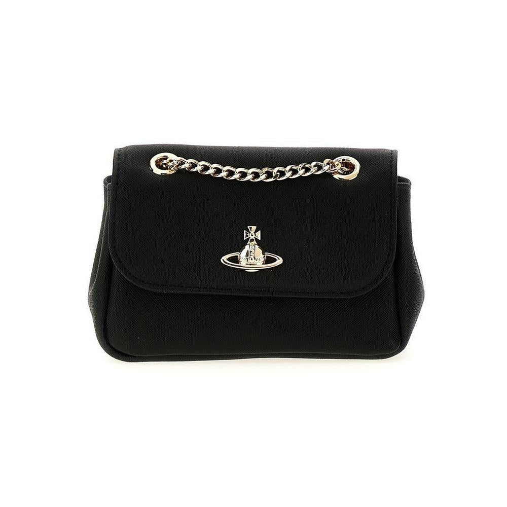 Vivienne Westwood Black Small Pearls Chain Shoulder Bag Gold Logo
