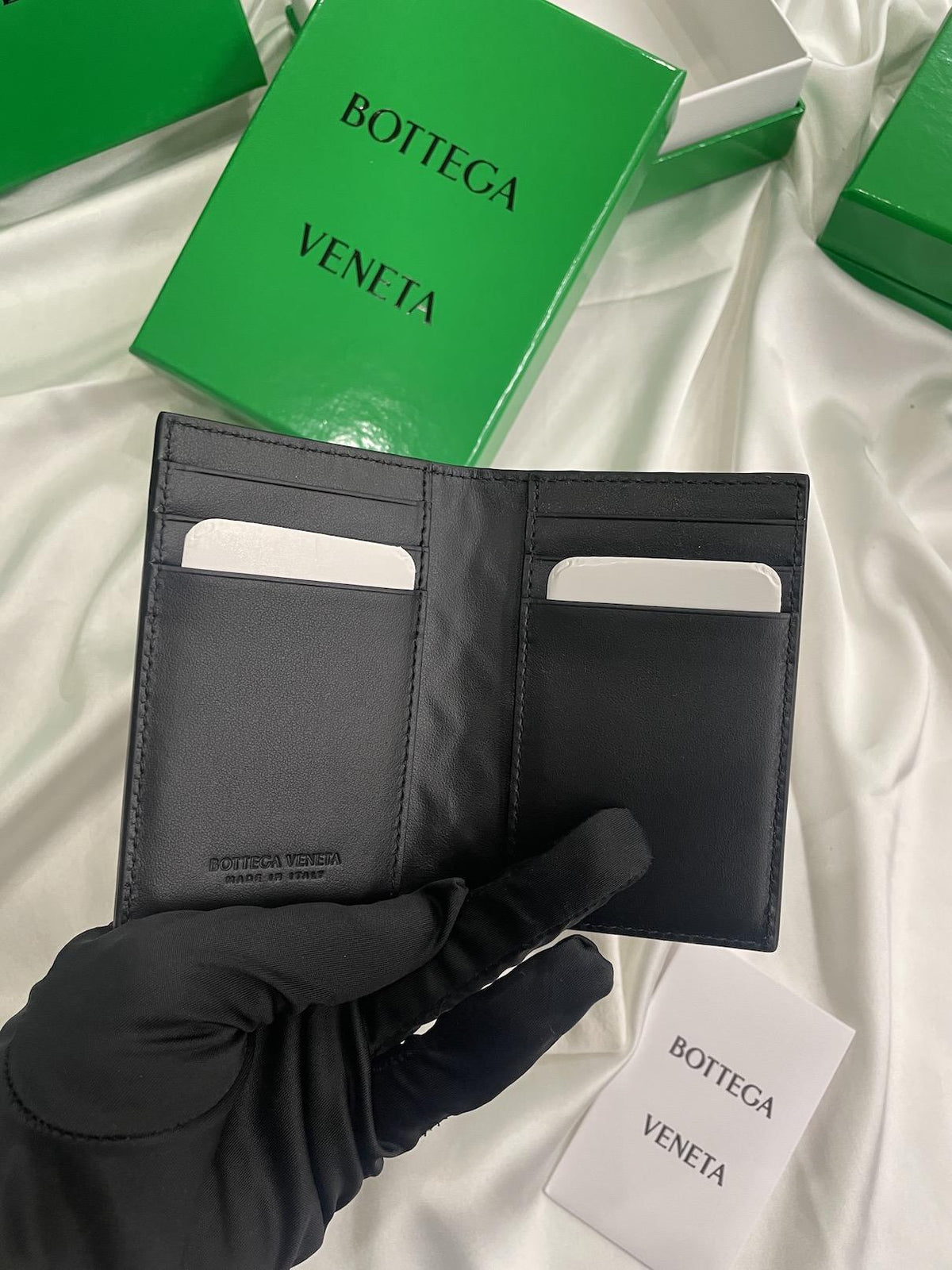 Bottega Veneta Black Intrecciato Leather Flap Card Holder Wallet 749417