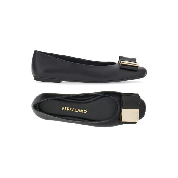Ferragamo Black NINA Double Bow Ballerina Flats 0763167