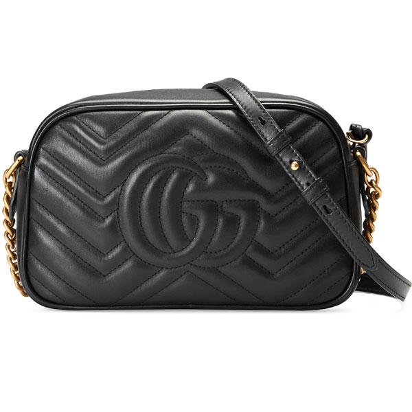 GUCCI Marmont Matelassé Black Leather Shoulder Bag