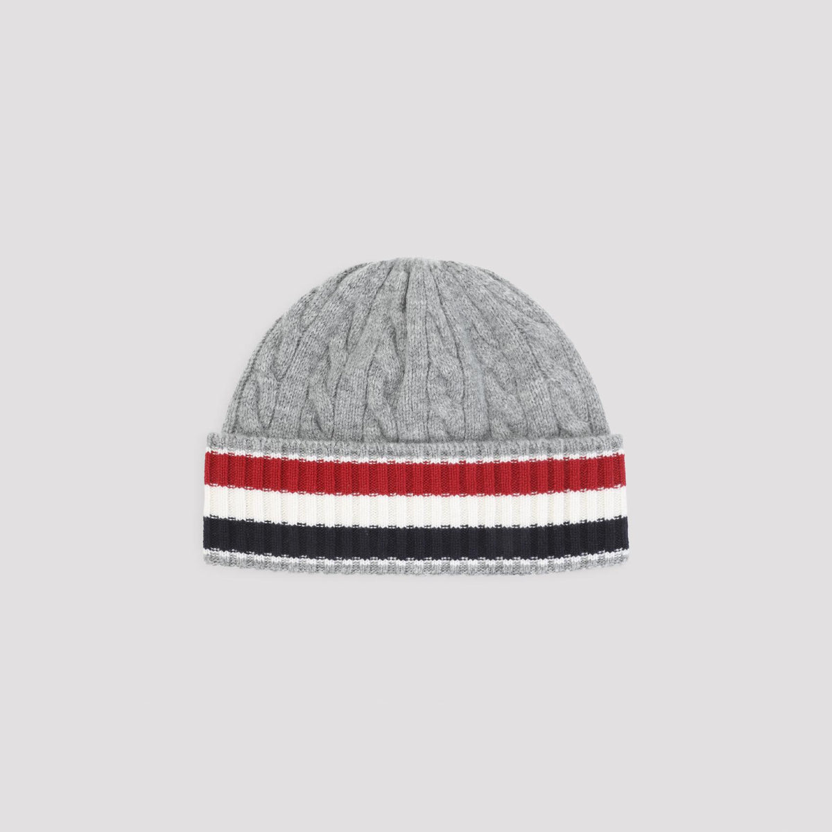 THOM BROWNE Wool Rib Knit Beanie Hat Navy