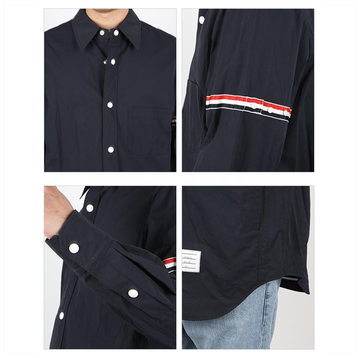 THOM BROWNE Navy Nylon Long-Sleeve Shirt with Tricolor Armband