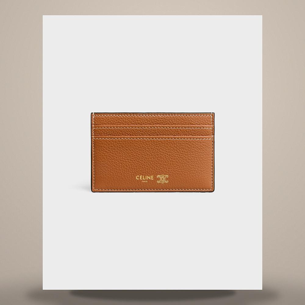 CELINE Triomphe Flap Card Holder Shiny Calfskin Black
