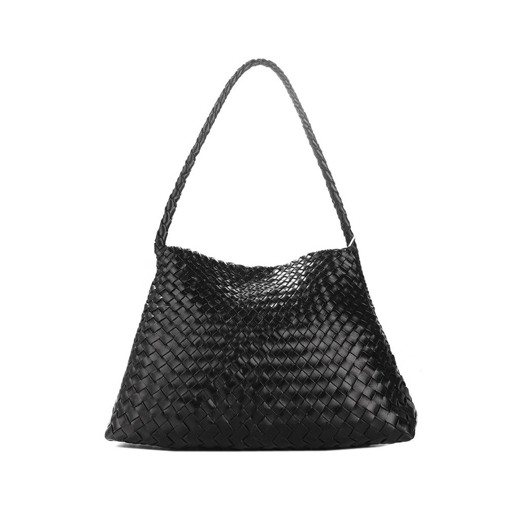Dragon Diffusion Santa Maria Woven Leather Shoulder Bag for Women 8700 BLACK