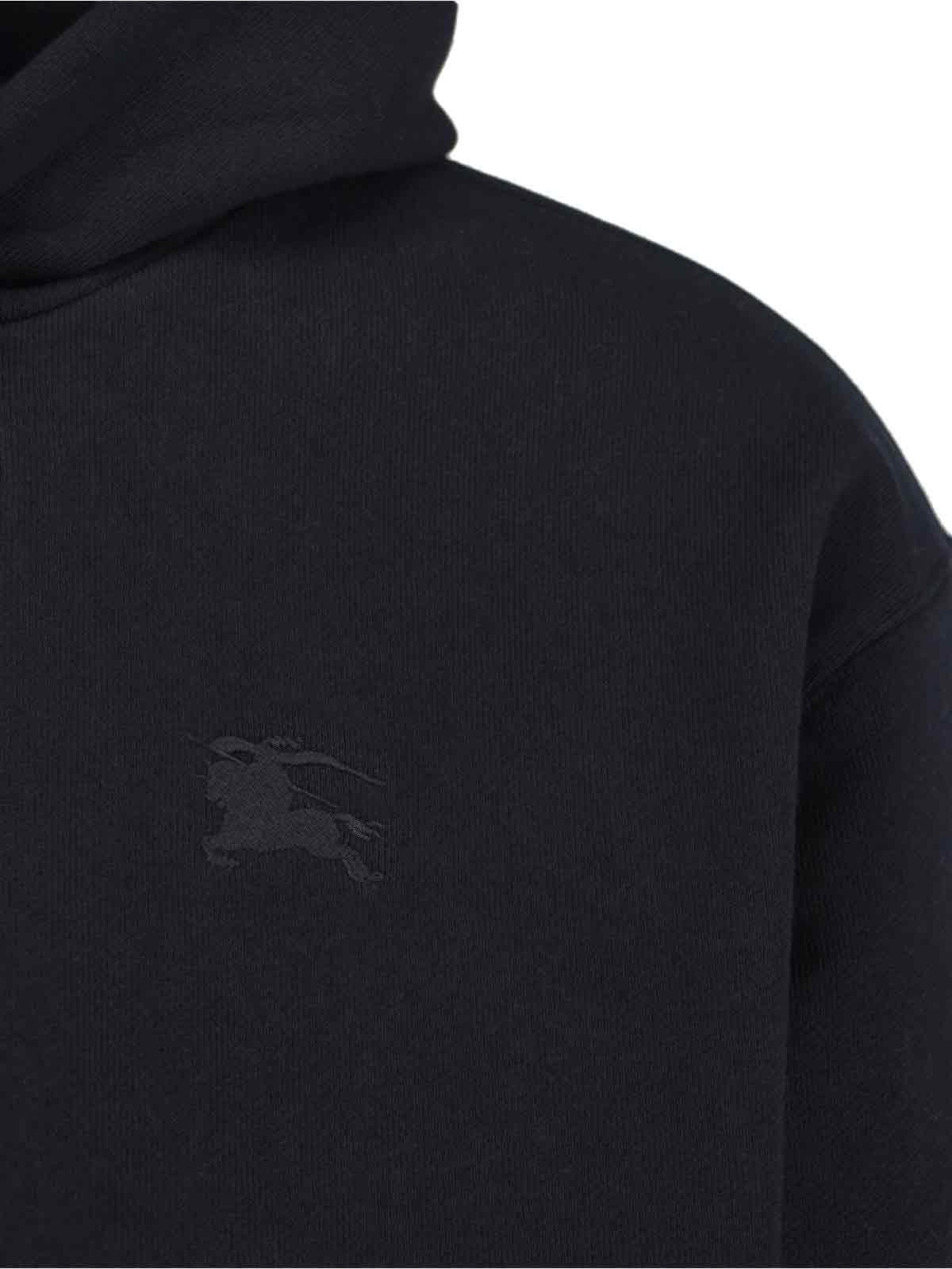 BURBERRY Black Cotton Logo Hoodie Sweatshirt for Men