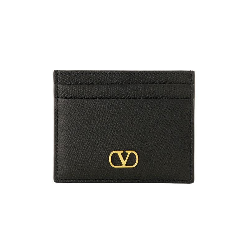 VALENTINO VLogo Leather Card Holder Black for Men