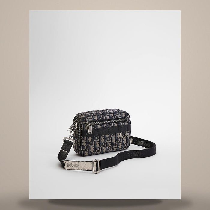 DIOR Beige/Black Oblique Jacquard Mini Strap Crossbody Bag