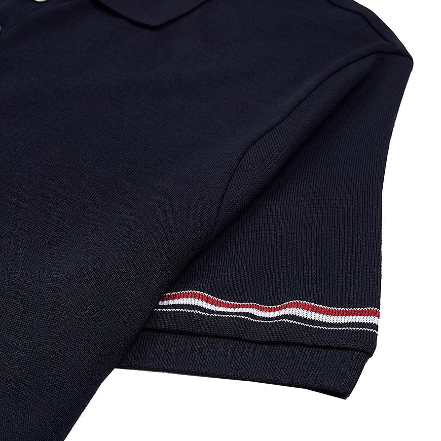 THOM BROWNE Lightweight Short Sleeve Polo T-Shirt Navy Cotton
