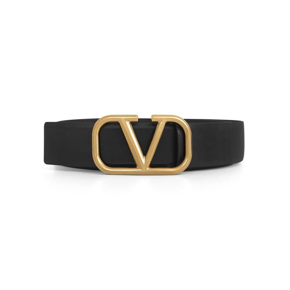 VALENTINO Garavani V-Logo Leather Belt Black Women’s Belt