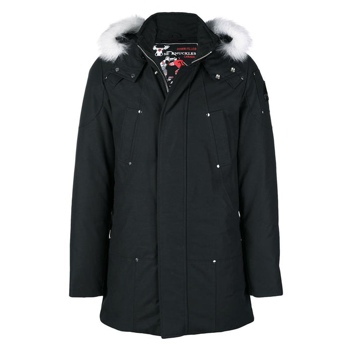 Moose Knuckles Black Down Jacket with White Fur Trim MK4661MP 290