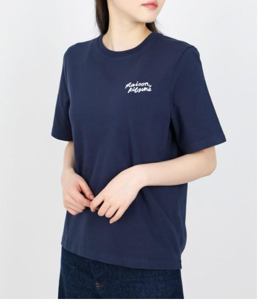 Maison Kitsune Handwriting Logo Navy Women’s Short Sleeve T-Shirt