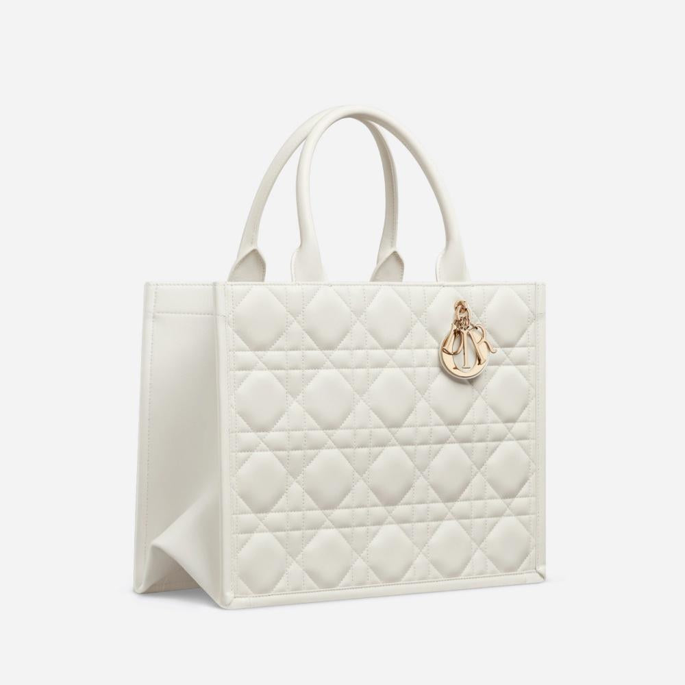 DIOR Leather Book Tote Medium Women’s Tote Bag Black White M1324OWHP