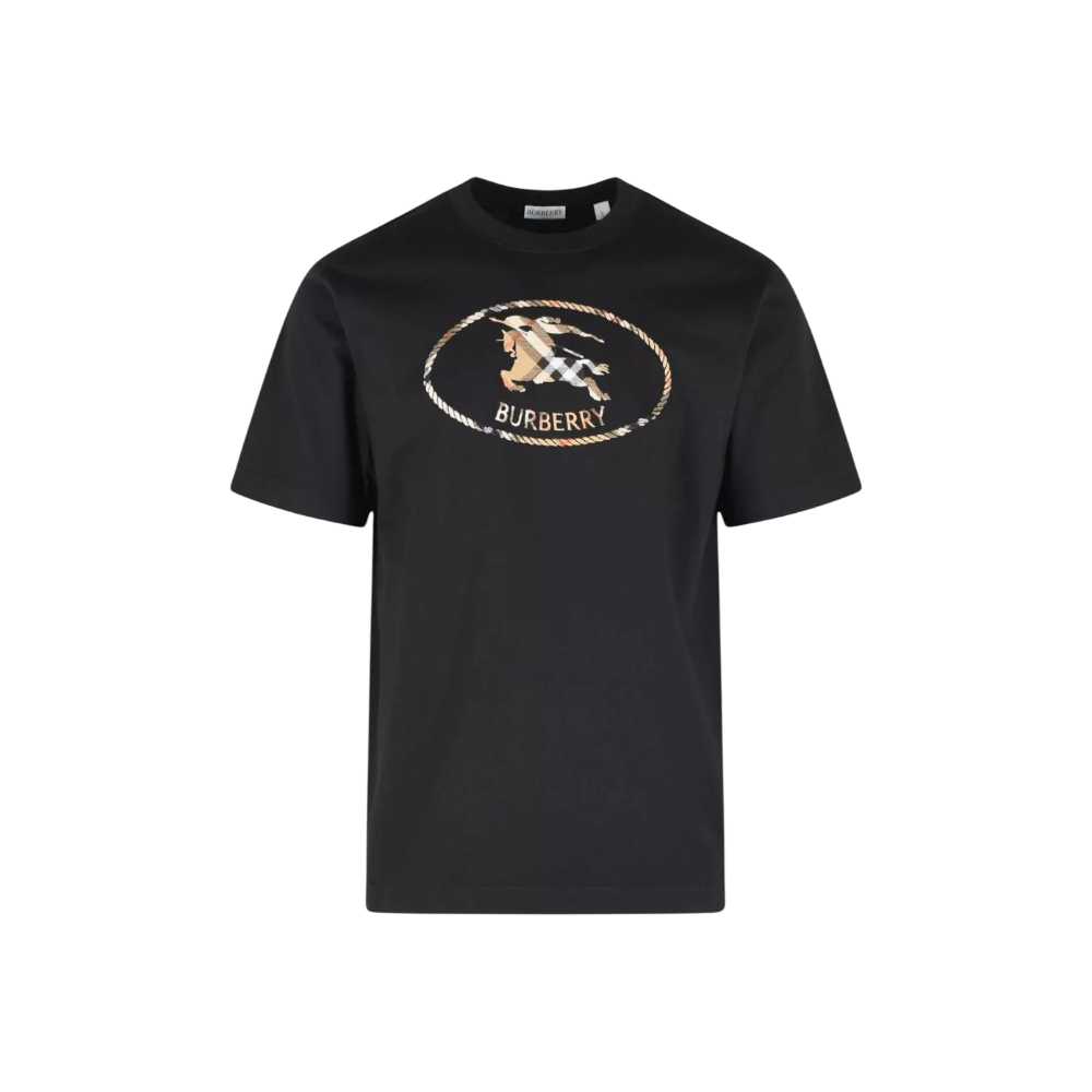 BURBERRY Check Knight Stamp Logo Black Men’s T-Shirt