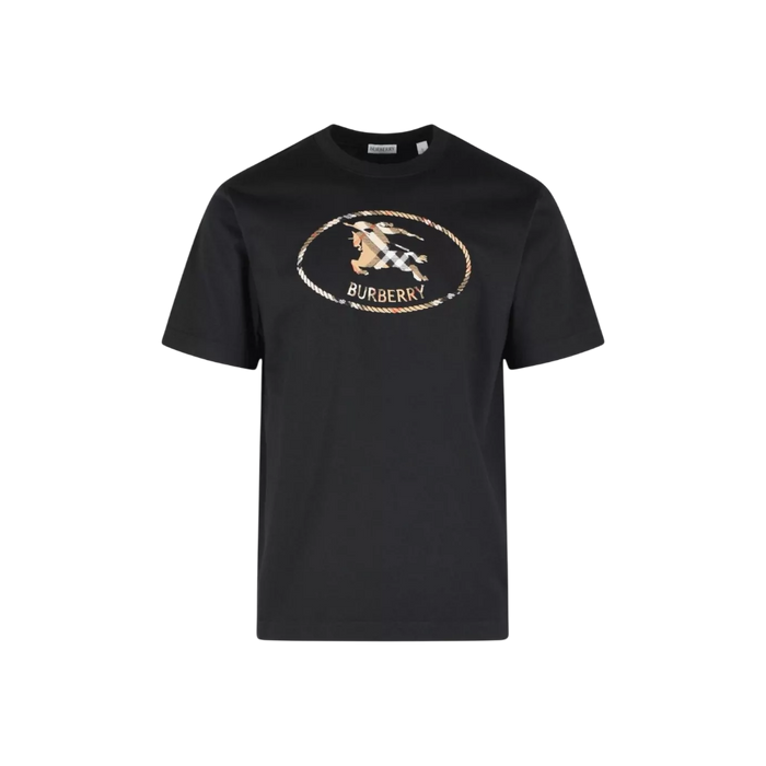 BURBERRY Check Knight Stamp Logo Black Men’s T-Shirt