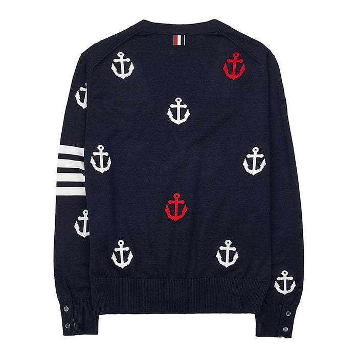 THOM BROWNE 4-Bar Stripe Anchor Cardigan Navy Men’s Knit