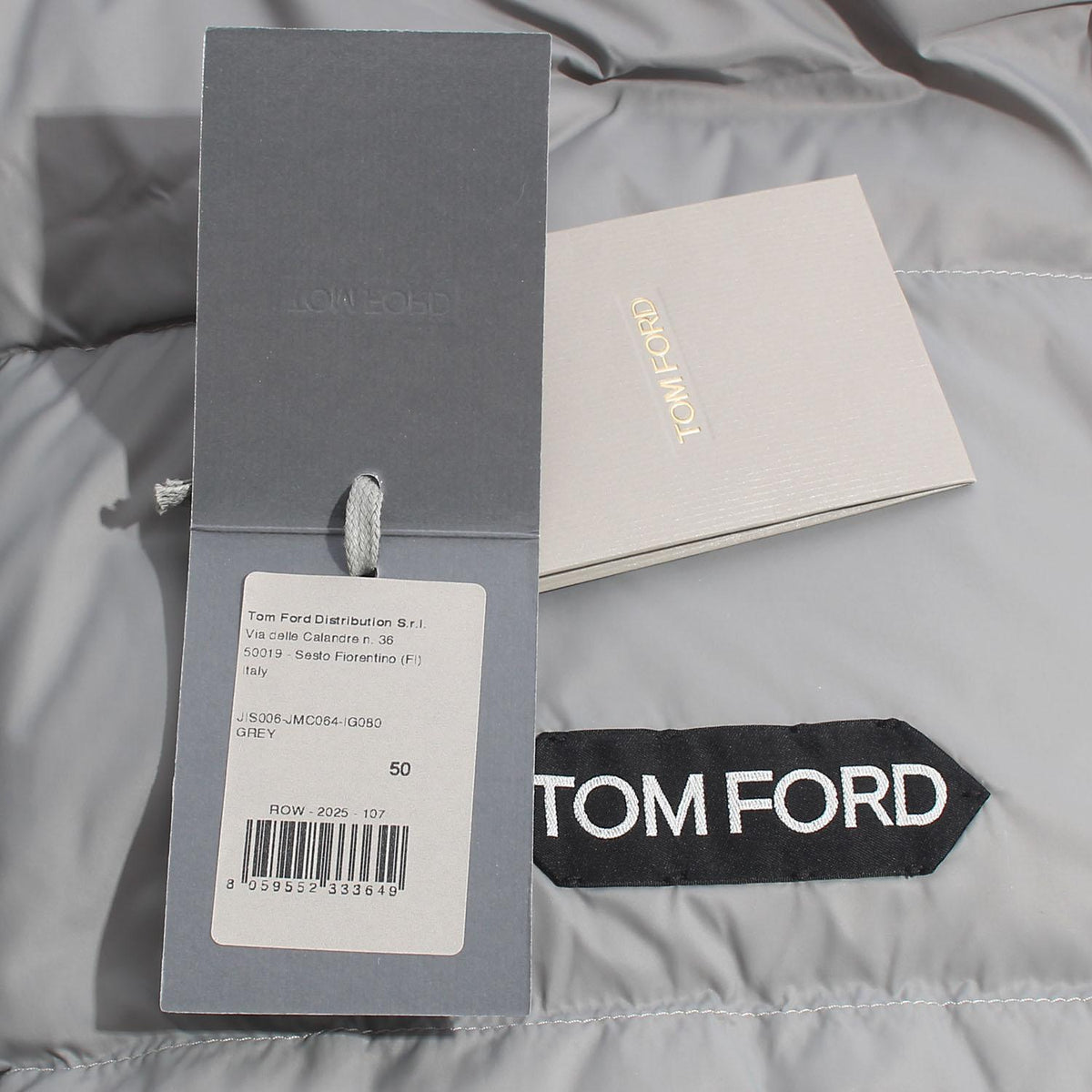 TOM FORD Gray Down Puffer Vest with Leather Detail