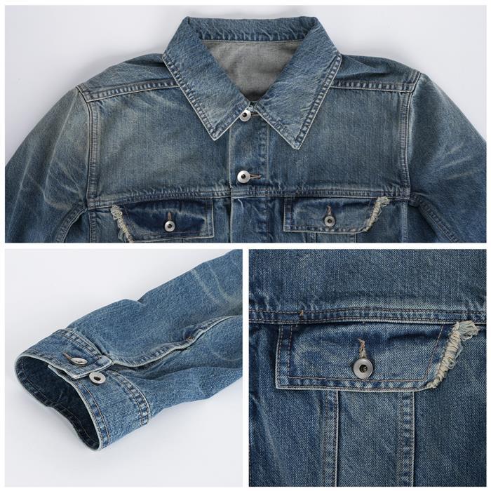 Rick Owens Darkshadow Tricolor Washed Indigo Denim Jacket DU01E3751 DWB 06