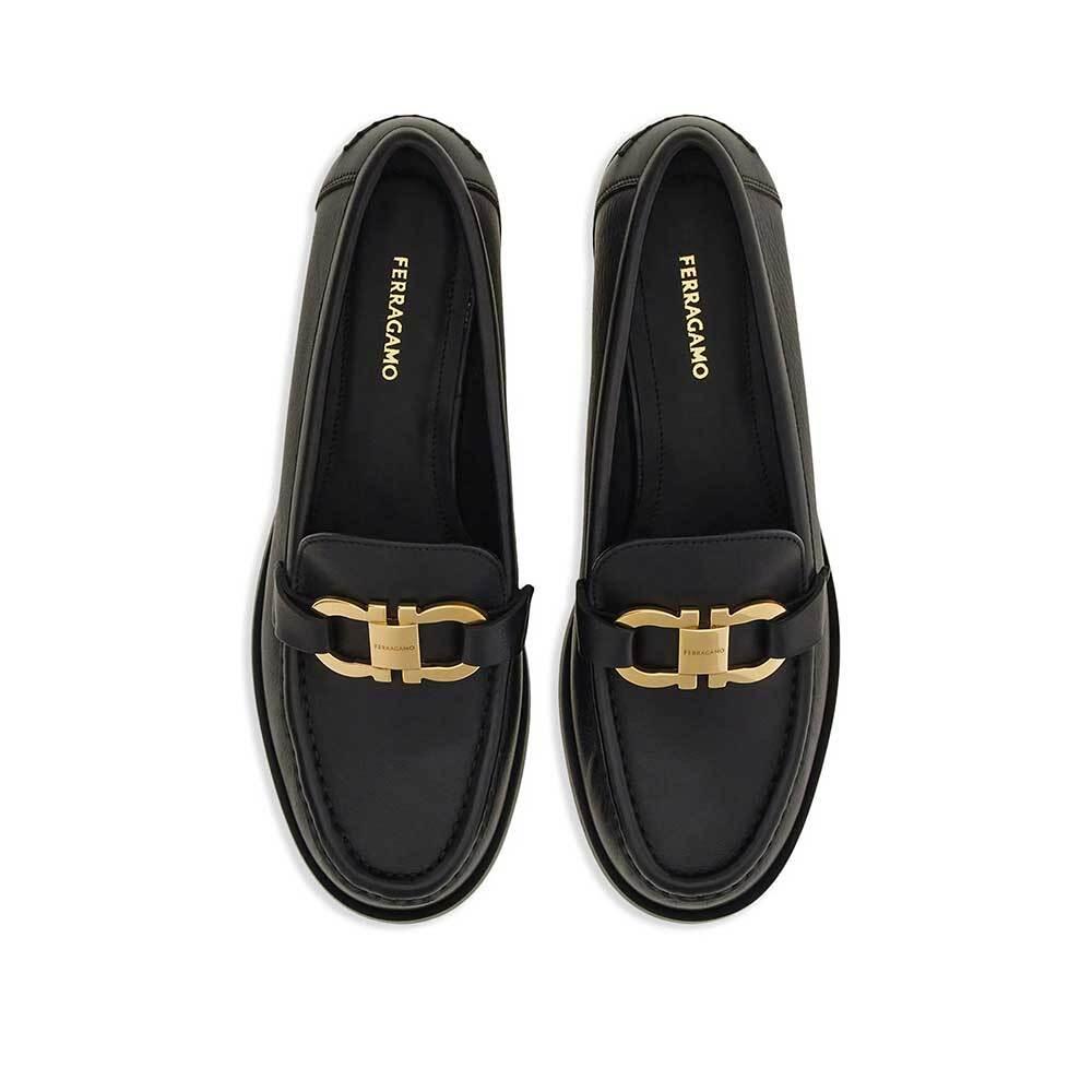 Ferragamo Gancini Ornament Leather Moccasin Flats for Women