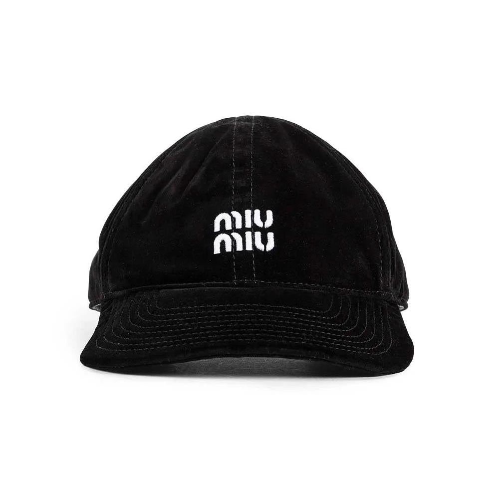 Miu Miu Logo Embroidered Velvet Baseball Cap Black