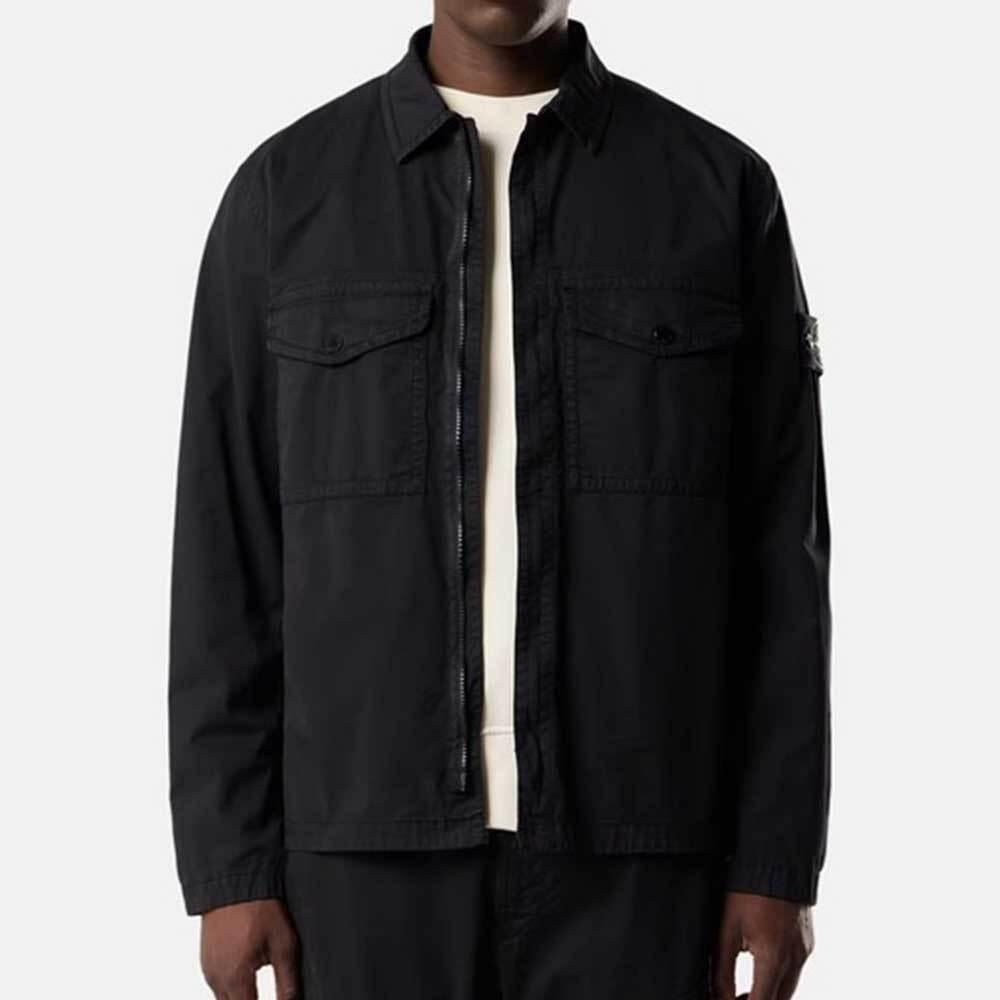 STONE ISLAND Stretch Organic Cotton Twill Zip Overshirt Jack 1200003 S0A10 V0029