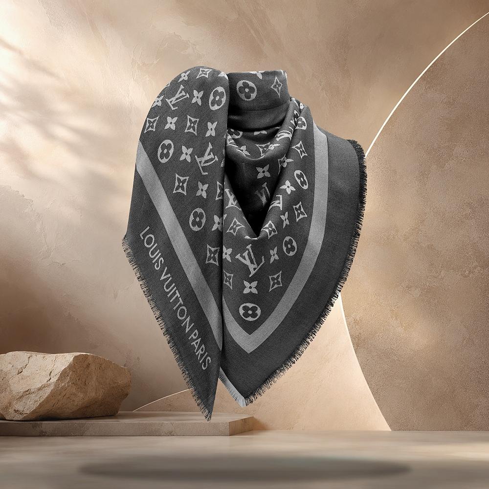 Louis Vuitton Monogram Denim Shawl Black Scarf M98342