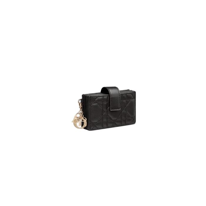 DIOR Lady Dior Jasmine Black Leather Card Holder Wallet S0074ONMJ M900