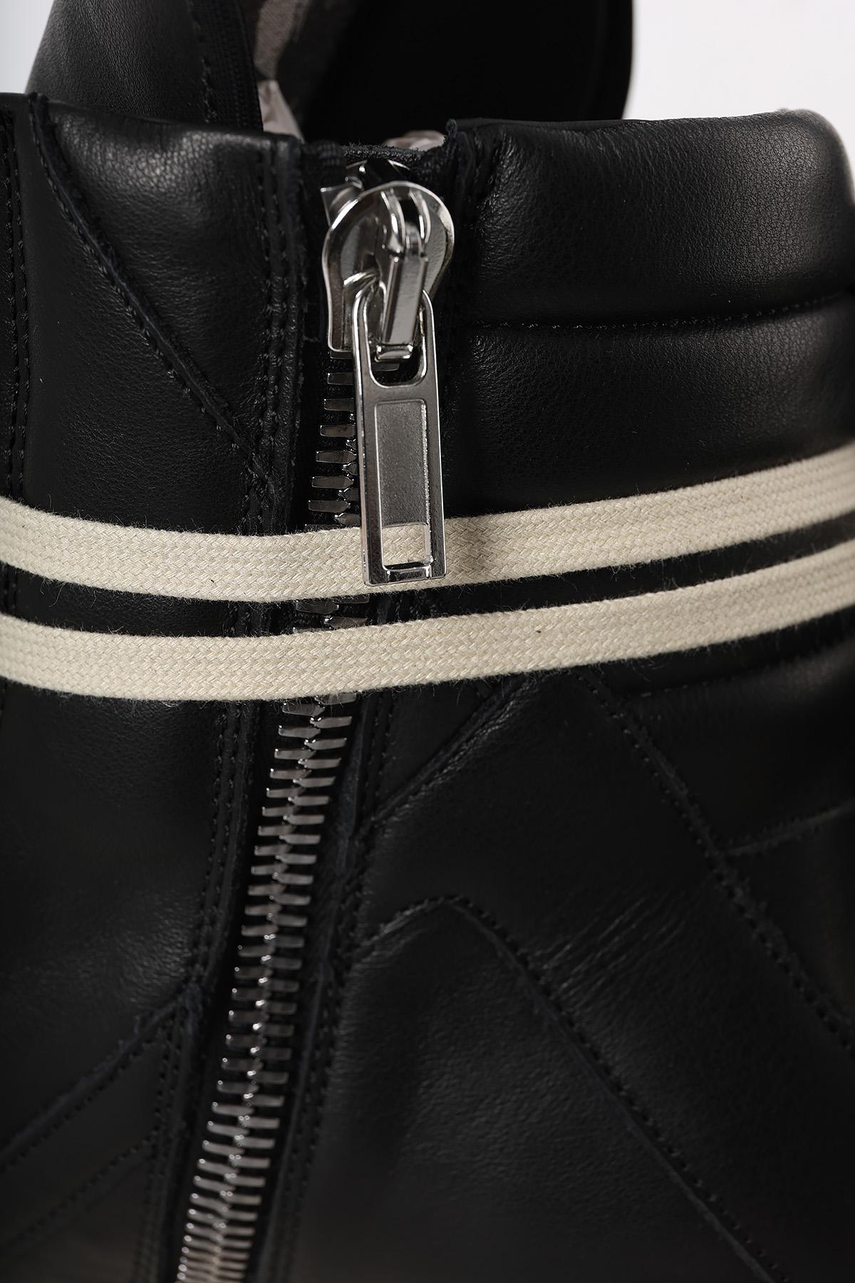 Rick Owens Black Milk Leather Geobasket High-Top Sneakers