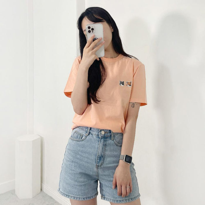 Maison Kitsune SS Double Fox Head Patch T-Shirt Peach IU00114KJ0008 P612