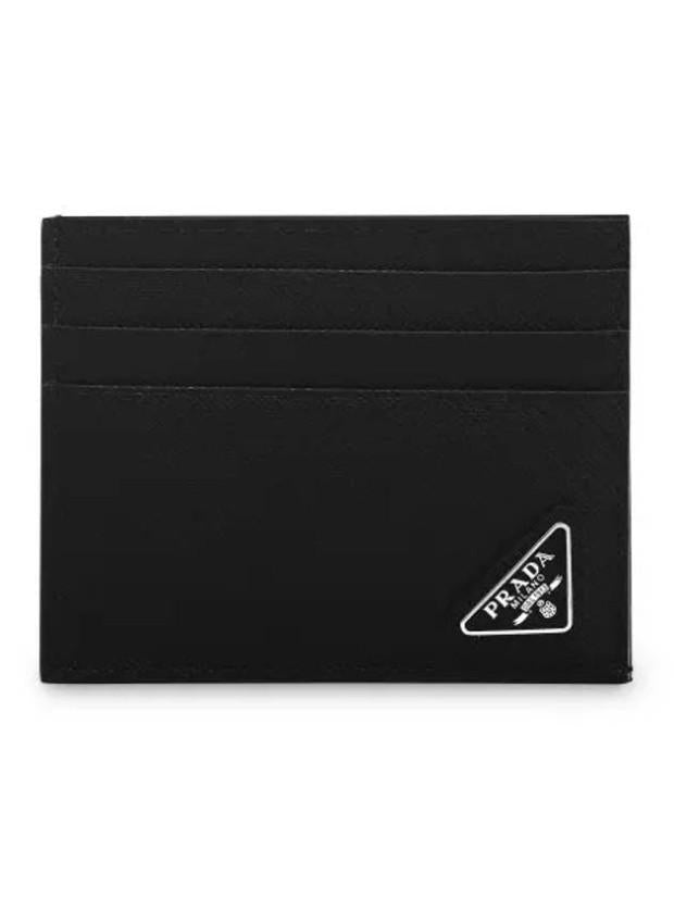 PRADA Saffiano Leather Triangular Logo Card Holder Wallet Black