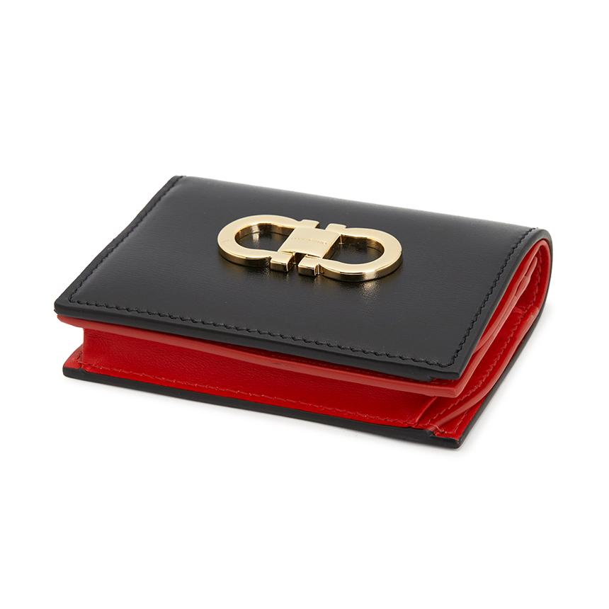 Ferragamo Black Leather Compact Wallet for Women 0770769