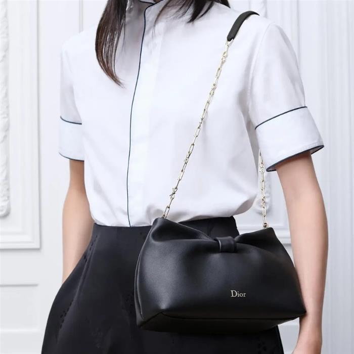 DIOR Bow Small Shoulder Bag Black Leather