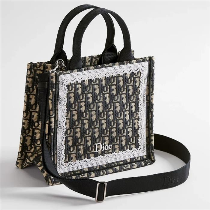 DIOR Book Tote Small Strap Bag Navy Toile de Jouy Shoulder Bag
