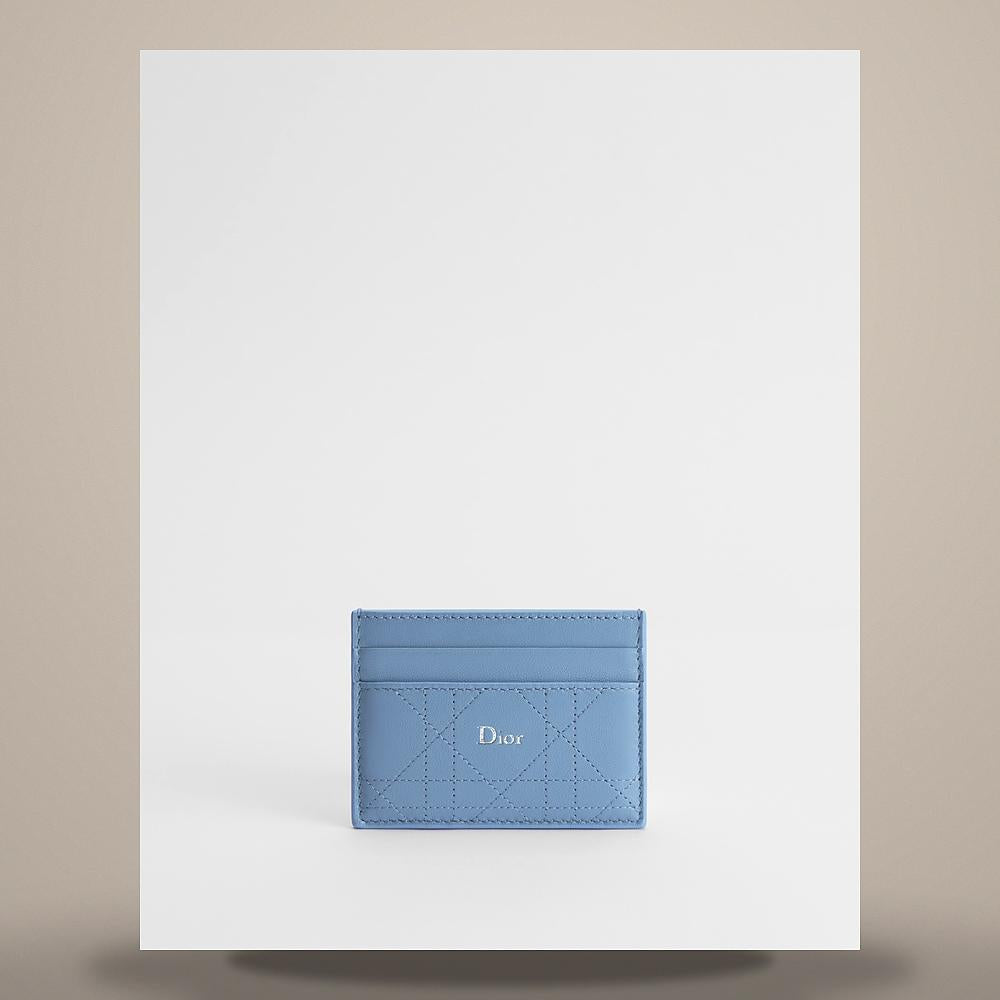 DIOR Trianon Freesia Bleu Myosotis Lambskin Flat Cannage Card Hol S4601PSQM M41Z
