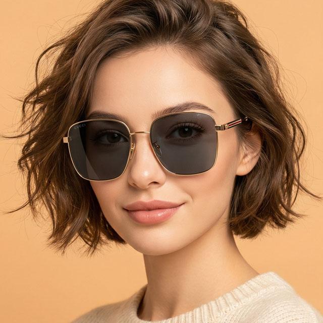 GUCCI Black Rectangular Sunglasses Asian Fit Striped Detail Unisex