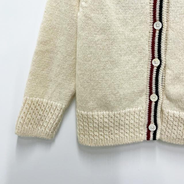 THOM BROWNE Donegal RWB Stripe Hector Pointelle Cardigan White